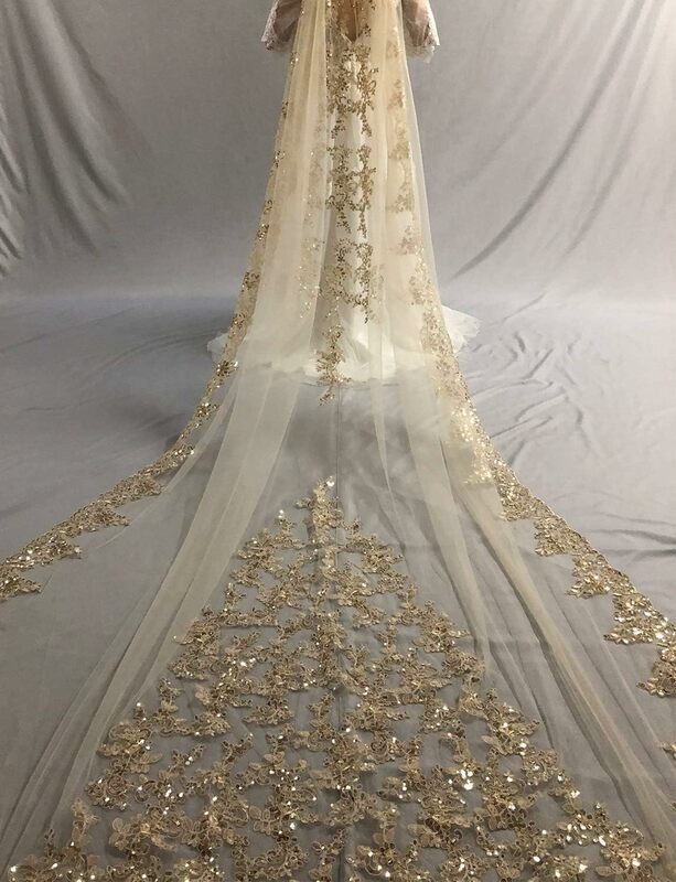 Wedding Veils Cathedral Length 1 Tier Sequins Lace Applique with Comb