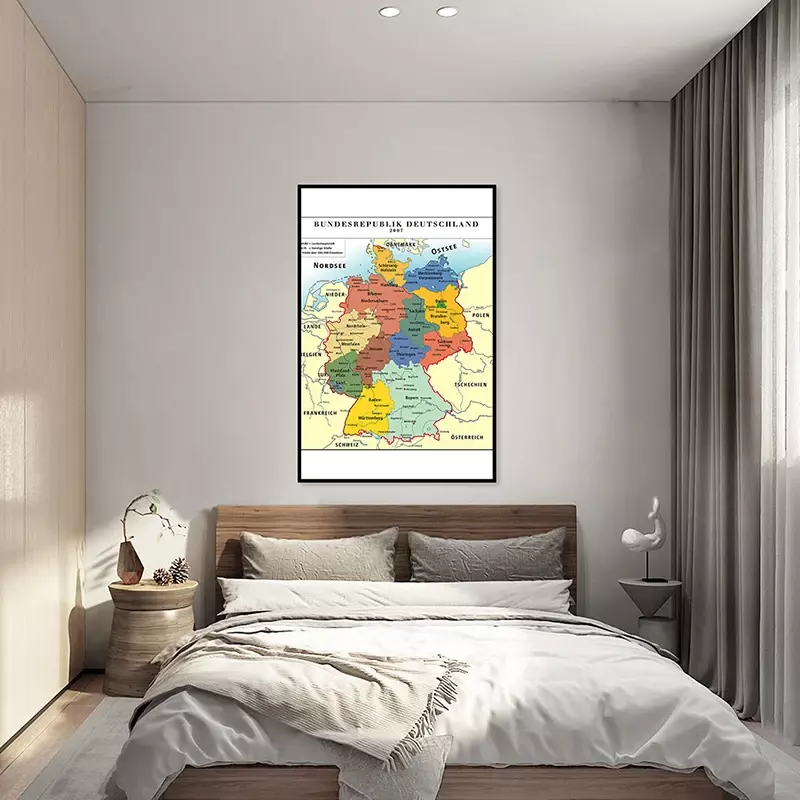 독일지도 부직포 캔버스 회화 벽 프레임 없음 포스터 장식, 59x84cm, 거실, 홈 인테리어