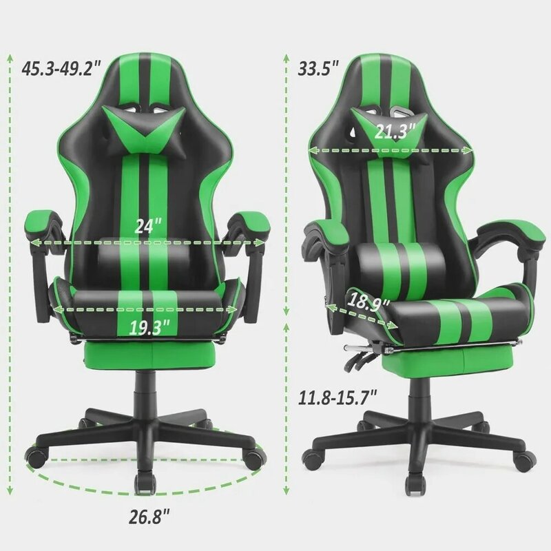Silla de carreras de masaje para juegos, silla de oficina ergonómica con reposapiés retráctil, nueva