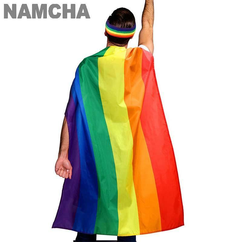 เสื้อคลุมยาวลายธงสีรุ้ง2024 LGBT ผ้าคลุมคลุมไหล่เดือนแถบโบว์ยืดผมวัสดุปาร์ตี้วันหยุดพิมพ์ดิจิตอล