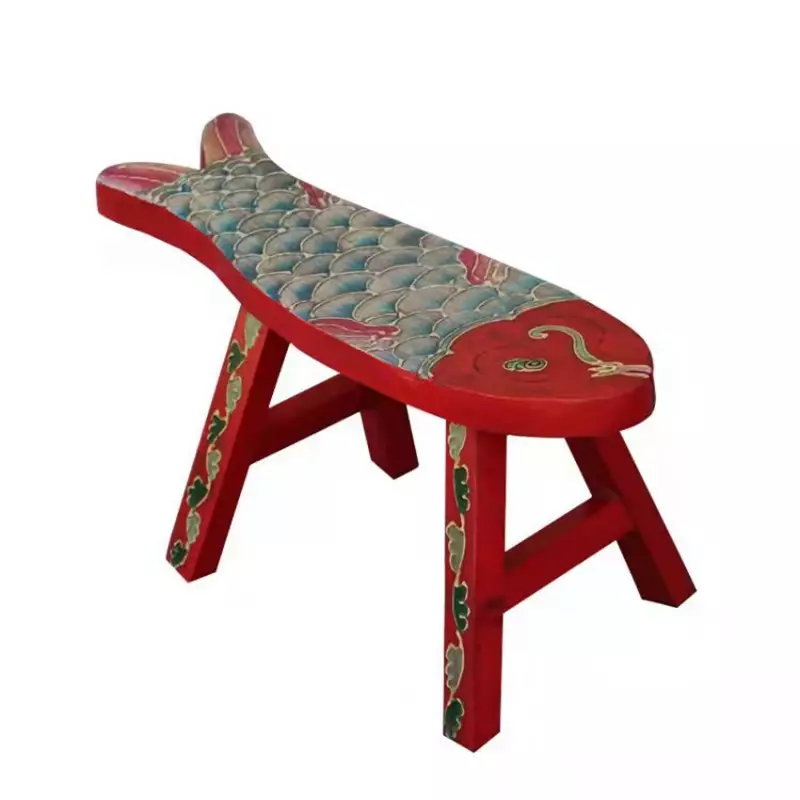 stool pine painting retro small bench children's small fish stool shoes stool Chinese-style bench home flower rest stool.