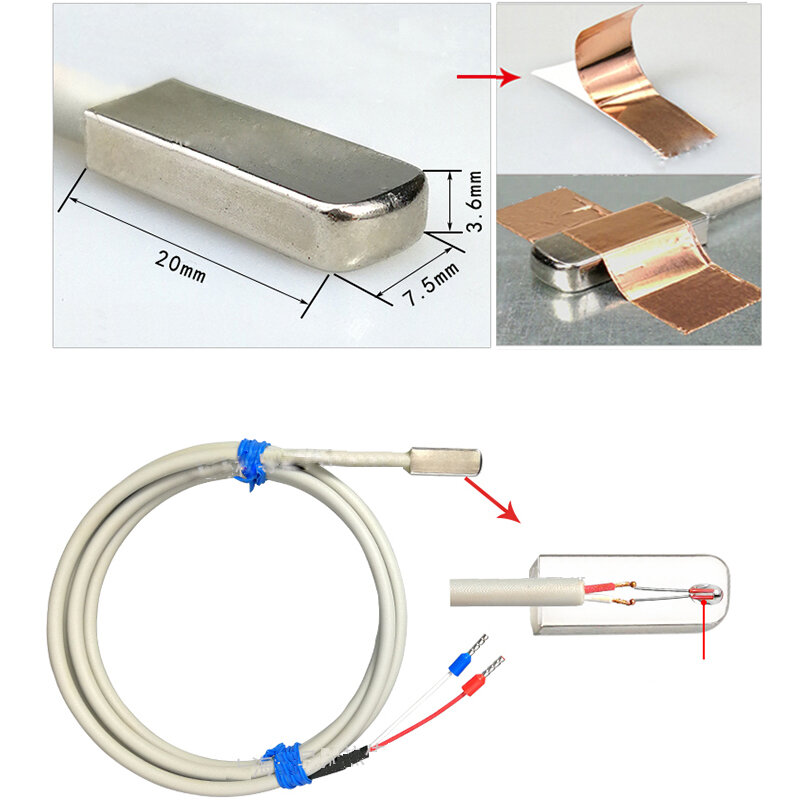 Parche de medición de superficie tipo pegado de acero inoxidable NTC/10K, Sensor de temperatura, Cable de 1-20m, 2 cables, impermeable y a prueba de aceite