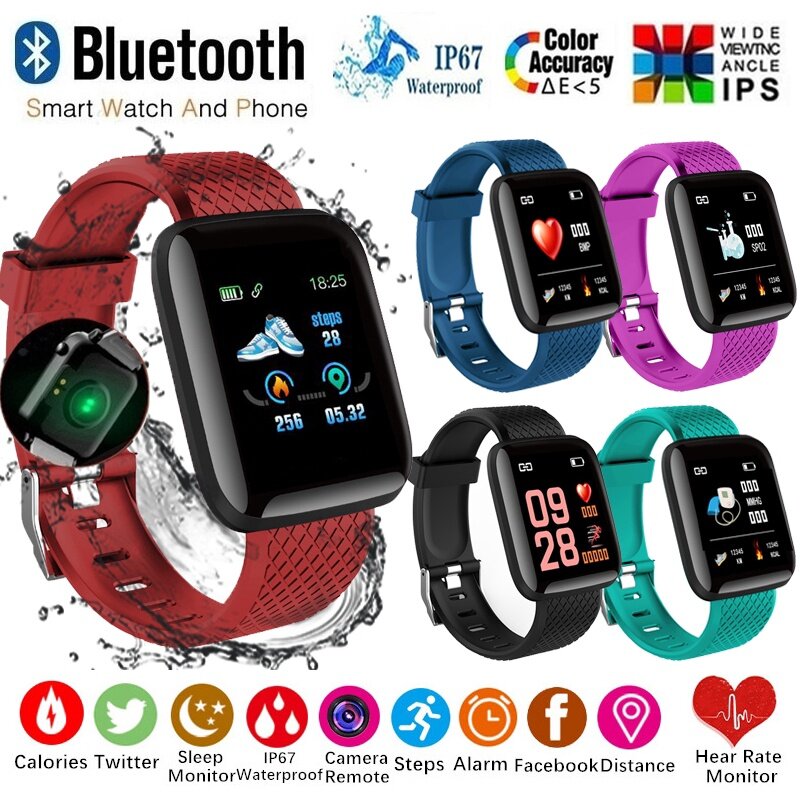 116 Plus Smart Watch Bluetooth Waterproof Sport Heart Rate Monitor Blood Pressure Watches Men Women Wristwatch for Xiaomi Phone