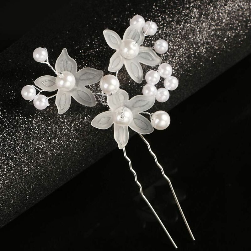 Flower Pearl Hairpin para Noiva, Plait Hair Jewelry, Headdress Acessórios, Grampo De Cabelo