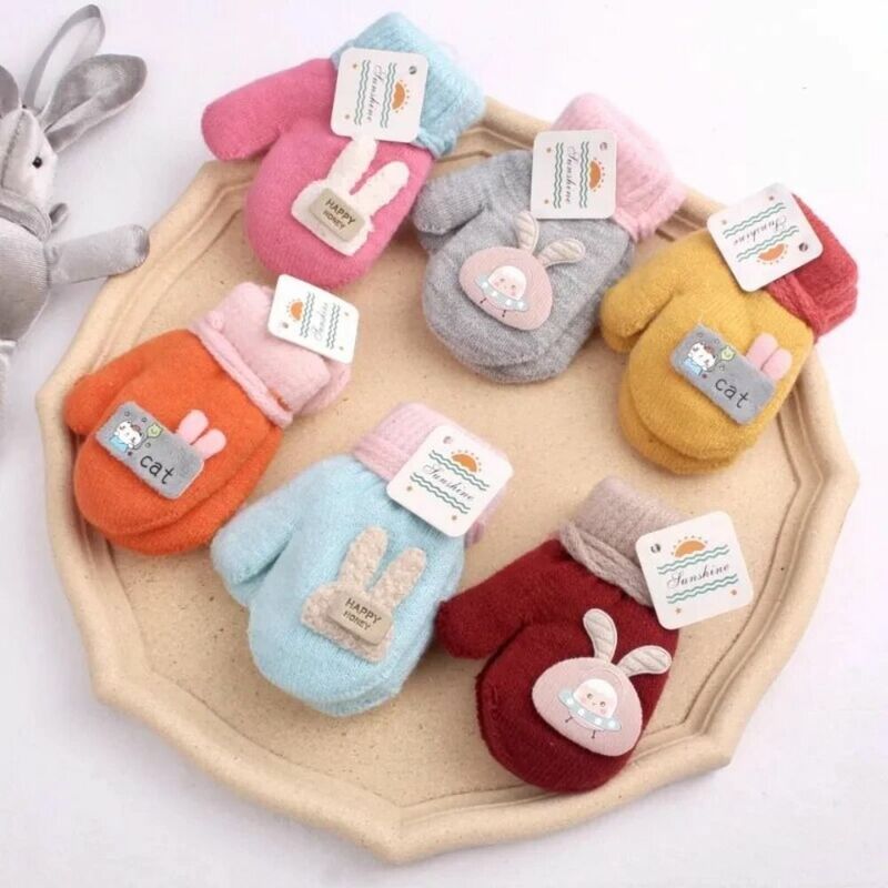 1-3Years Baby Gloves Cute Full Finger Warm Baby Mittens Thicken Knitted Gloves Winter