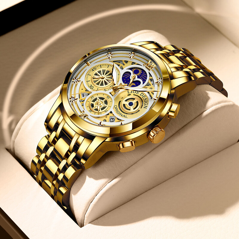 Lige 2023 Nieuwe Creatieve Stalen Damesarmband Horloges Topmerk Luxe Gouden Horloge Dames Waterdichte Klok Relogio Feminino + Doos