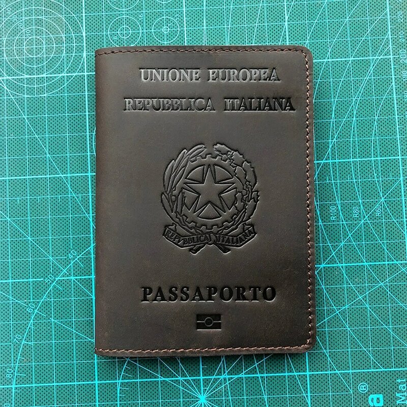 Genuine Leather Personalized Italian Passport Cover with Name Business Unisex Durable Italian Passport Holder