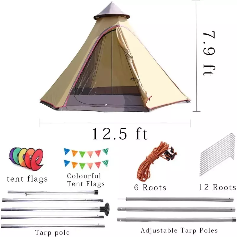 Tente de camping breton imperméable, double couche, anti-UV, coupe-vent, famille, extérieur, fret gratuit, hypothèque, 4 saisons, 5-6, 12 'x 10' x 8'