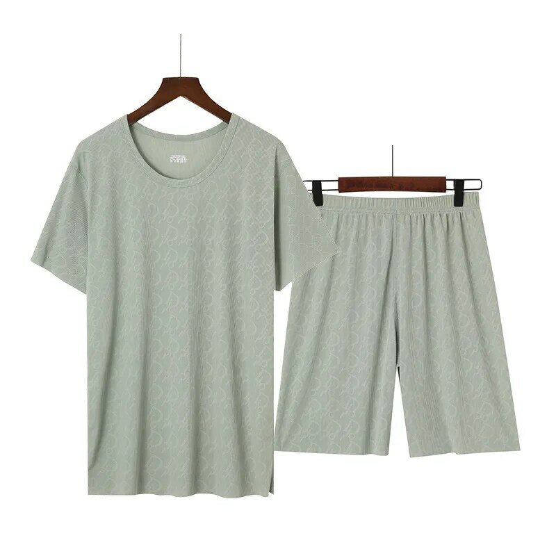 SUO & CHAO-새로운 남성 잠옷, 편안한 색상 반팔 반바지 투피스 가정용 의류