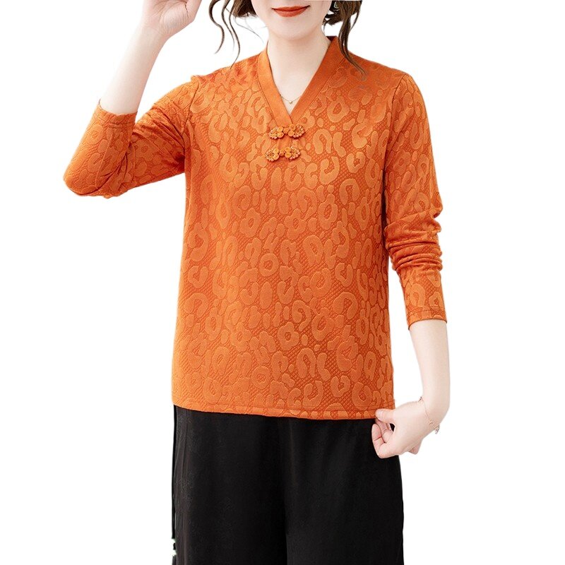 เสื้อคอวีแฟชั่นสีทึบเข้ากับทุกชุดของผู้หญิงเสื้อลำลองแบบหลวมสำหรับ2024ฤดูใบไม้ร่วง