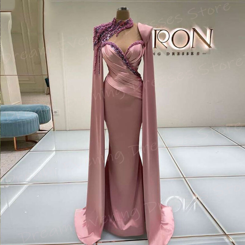 Vestido gracioso rosa sereia feminino, vestido frisado de baile, manga de boné, popular, luxo, moderno, novo, 2022