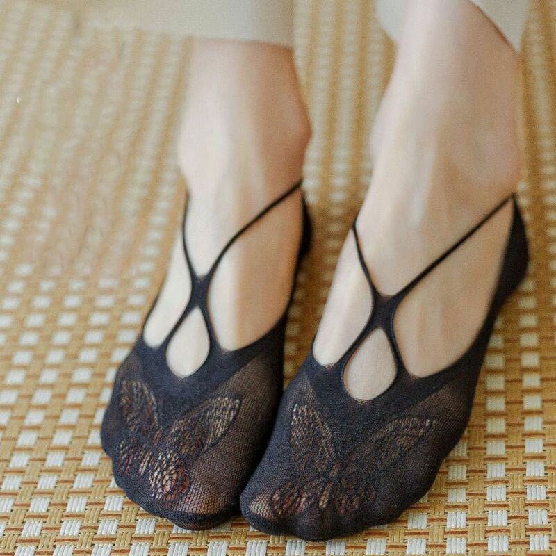 Нескользящие короткие модные невидимые дышащие удобные женские носки-слинги кружевные носки-бабочки тапочки носки-лодочки сетчатые носки