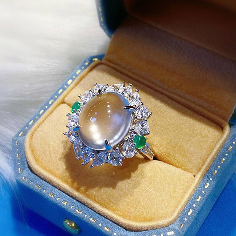 Anillo de Plata de Ley 925 con piedras preciosas para mujer, sortija con piedras preciosas, ideal para regalo de boda y fiesta nupcial