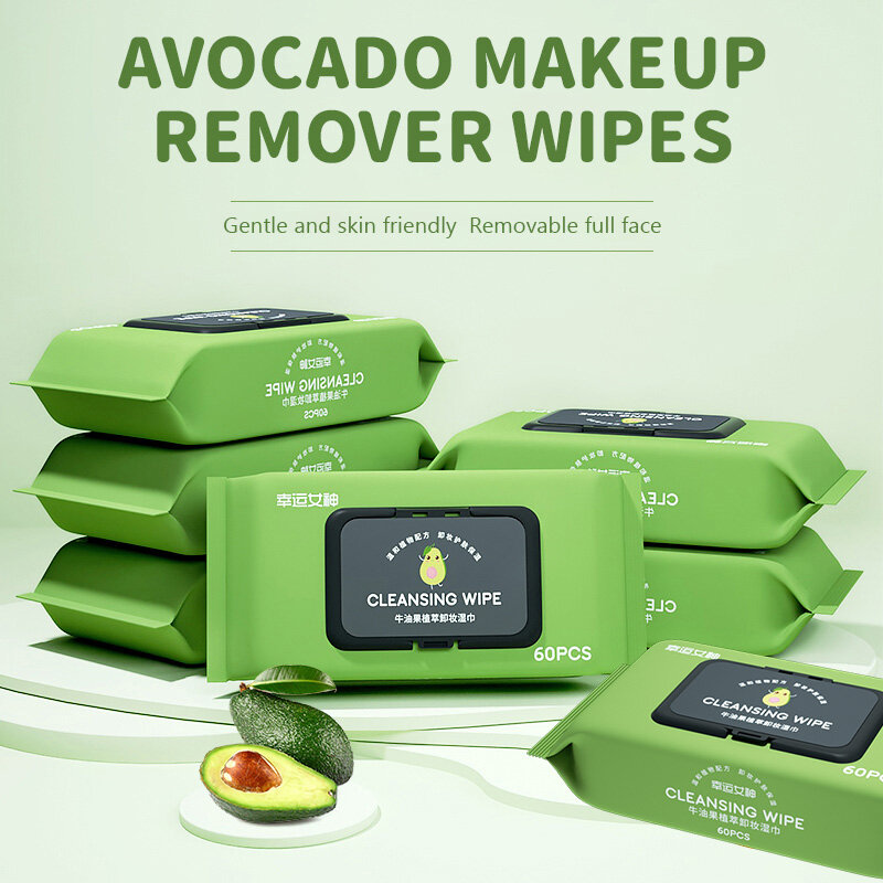 2 Pack (120 Stuks) Avocado Make-Up Verwijderaar Doekjes Enkele Draagbare Diep Reinigende Oog-, Gezicht-En Lipmake-Up Verwijderaar Doekjes
