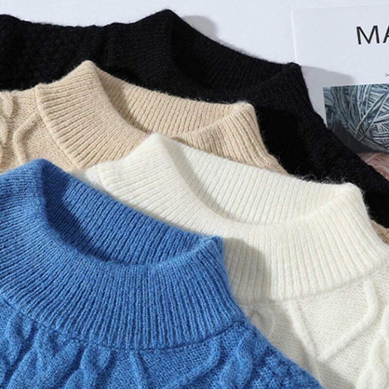 Suéter de punto grueso para hombre, suéter de Color puro, suave, cuello redondo, antipelusas, resistente al frío, elegante, para invierno