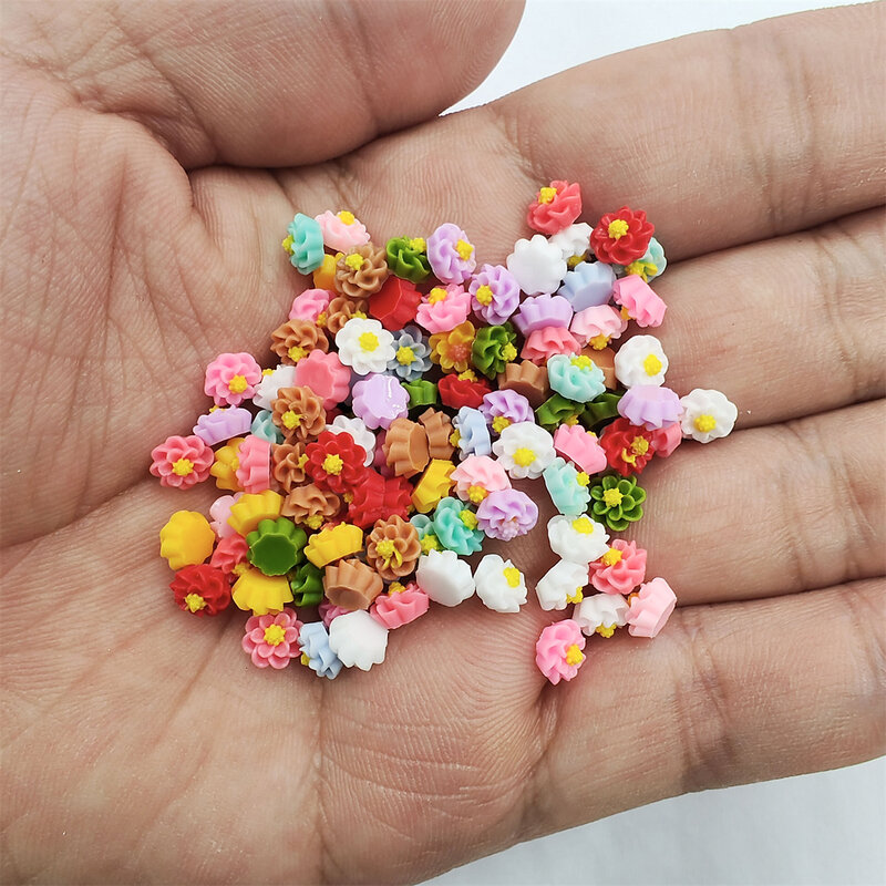 100pcs/Pack 6mm Resin Mini Pastoral Small Flower Patch Beads Refreshing Phone Case Decorative DIY Nail Embellishment Material