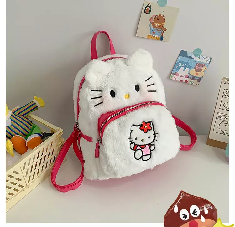 Hello Kitty tas ransel empuk anak perempuan, motif kartun, tas penyimpanan Mini keluar manis Satu bahu