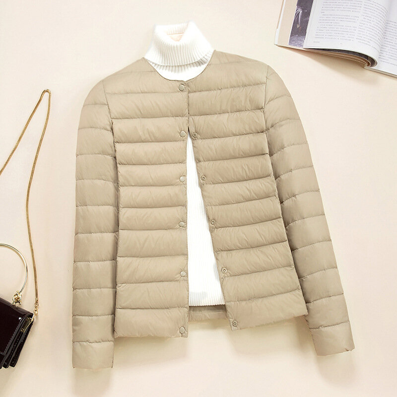 한국 슬림핏 O넥 V넥 여성 짧은 퀼트 퍼퍼 코트, 초경량, 포장 가능한 라이너 재킷, 2024 신상