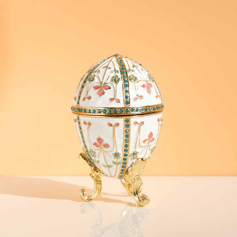 1Pc  Faberge Egg Style Enamelled Jewelry Trinket box Hinged Unique Gift for Home Decor