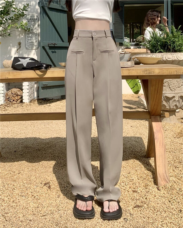 Wide Leg Suit Pants For Women Spring Summer Chic High Waist Loose Straight Long Pants Lady Casual Solid Color Wide Leg Trousers