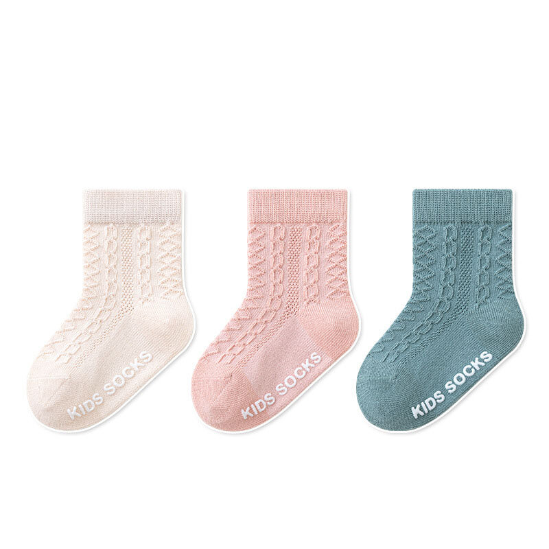 3Pairs/Lot Baby Socks Spring Summer Thin Baby Non-slip Socks Cotton Hollow-out Infant Toddler Floor Socks Solid Mesh Kids Socks