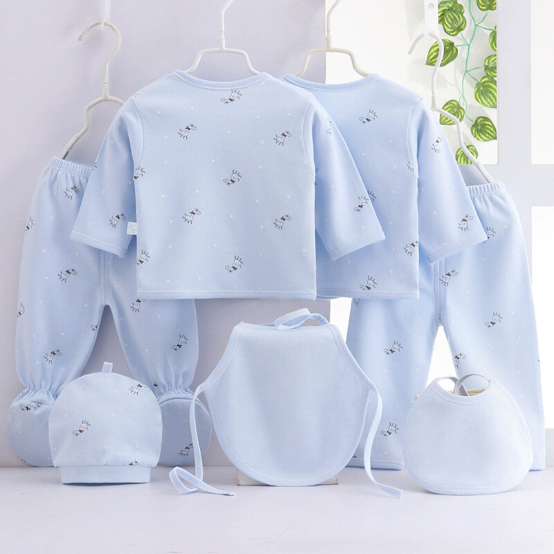 7 Buah Baju Balita Bayi Baru Lahir Musim Semi Kaus Katun Lucu Kartun + Celana + Topi Set Baju Bayi Laki-laki Perempuan BC316