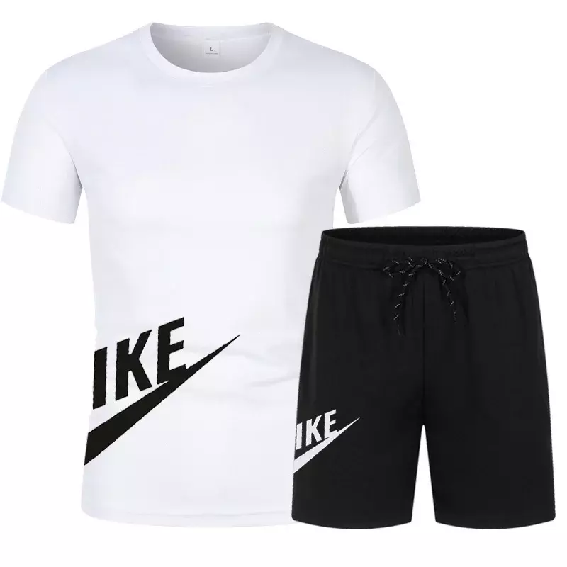 Fato de treino de jogging respirável masculino de 2 peças, camiseta casual e shorts, roupas de corrida, roupas esportivas de verão, marca