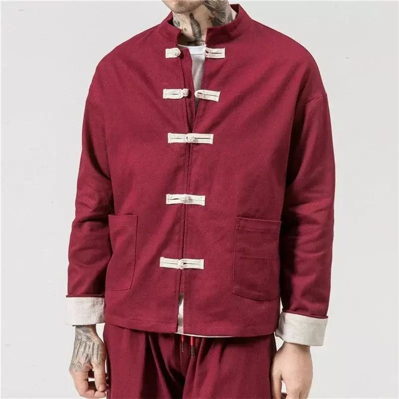 Celana Atasan Hanfu Gaya Cina Pria Celana Panjang Jaket Kung Fu Etnis Tradisional Kaus Katun Linen Pakaian Mode Oriental