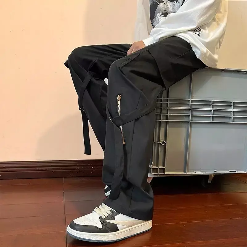 Trousers Man Straight Wide Hip Hop Cargo Pants for Men Stacked Aesthetic Harajuku Vintage Luxury Fashion Designer New in Y2k Emo