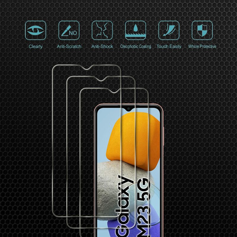 Protetor de tela para Samsung Galaxy, A23, M23, F23, vidro temperado, 9H, transparente, caso claro, amigável, transporte rápido gratuito