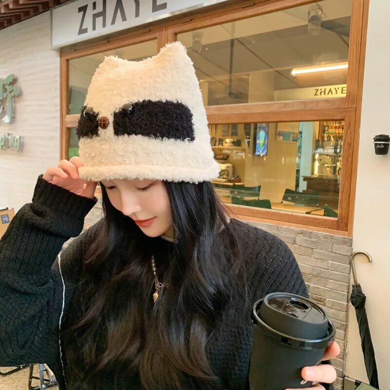 Women's Windproof Knitted Fox Hat, Ear Protection, Woolen Pullover, Plush Cap, Grossa, Quente, Bonito, Exterior, Inverno, Frete Grátis