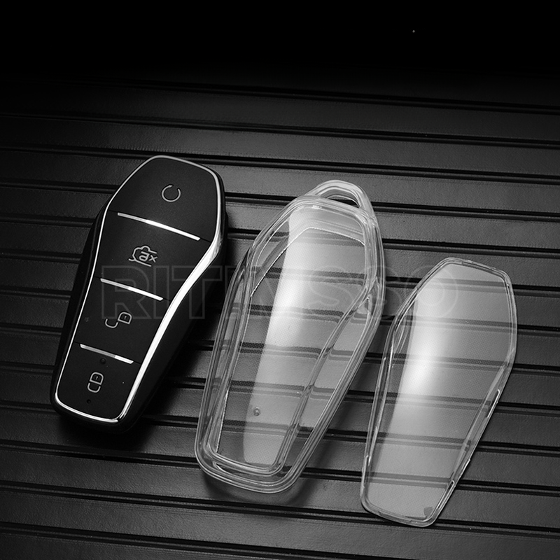 Caso chave do carro TPU transparente macio, controle remoto proteger capa, BYD Atto 3 Han EV Dolphin, 4 botões, Auto Acessórios, Novo