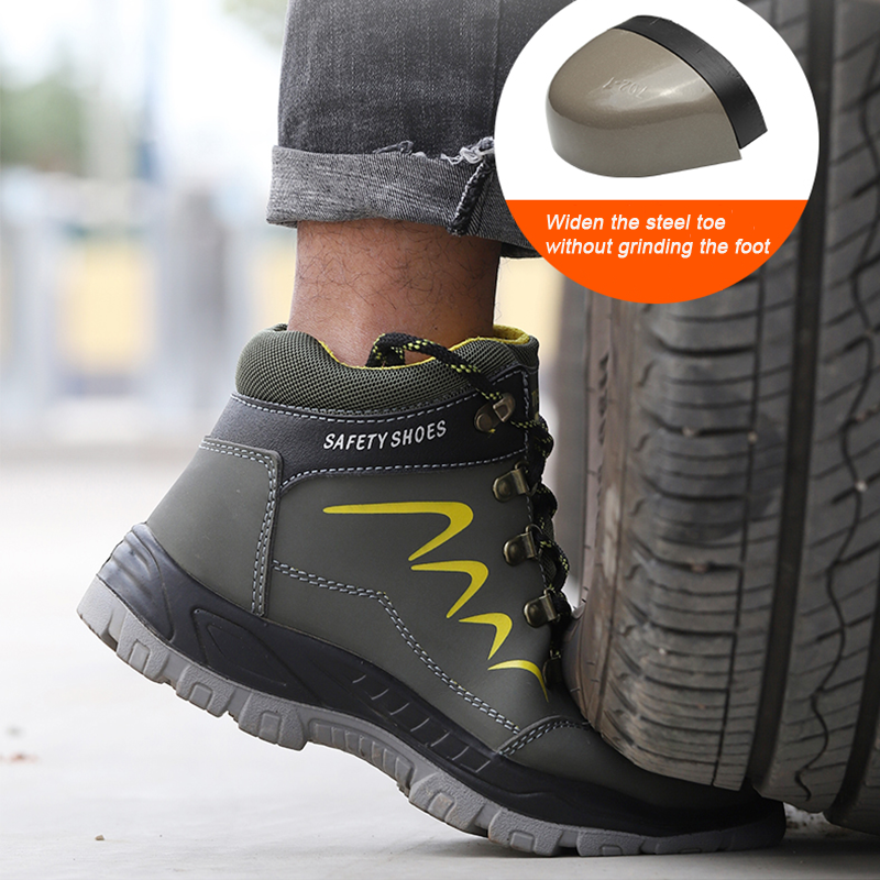 รองเท้าบูทแฟชั่นกันน้ำผู้ชายหนังเขียวสำหรับฤดูหนาว, รองเท้าป้องกันการกระแทกกันลื่นกันการเจาะรองเท้าเพื่อความปลอดภัยทำงาน