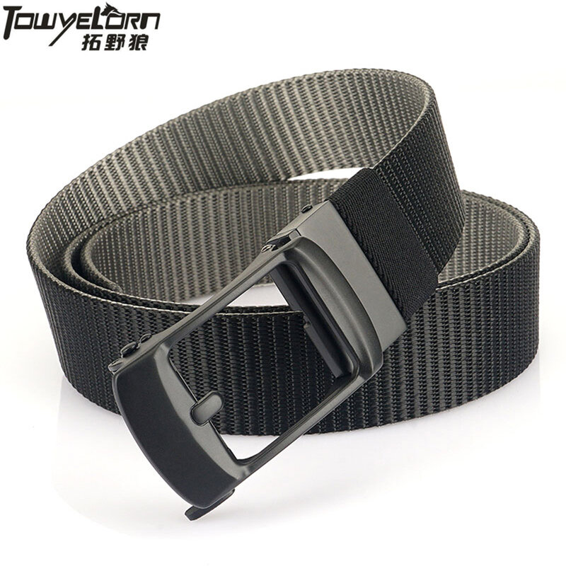 TOWYELORN New Man Double-sided Nylon Belt Dragon Rotate Metal Automatic Buckle Canvas Belt for Men Jeans Waistband Bicolor Strap