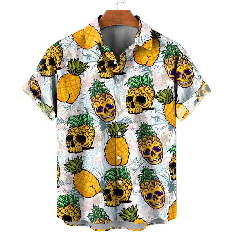 Pineapple Fruit Hawaiian Shirts Lemon 3d Print Shirts Men Fashion Blouses Casual Beach Camisas Summer Men's Vocation Lapel Shirt