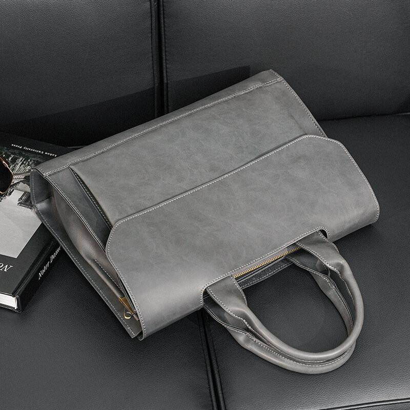 Tas tangan bisnis pria Vintage tas Laptop kulit Vegan tas selempang bahu kantor dokumen portabel tahan air