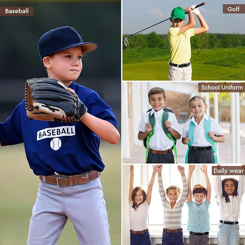 เข็มขัดถักยืดหยุ่นสำหรับเด็ก, เข็มขัดเบสบอลเยาวชนสำหรับเด็กชายและเด็กหญิงกว้าง1"