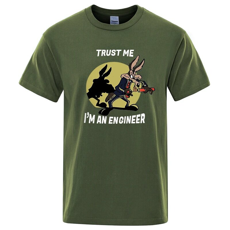 Trust Me Im An 엔지니어 남성용 티셔츠, 퓨어 코튼 빈티지 티셔츠 라운드 넥 엔지니어링 티셔츠 클래식 남성 의류 특대