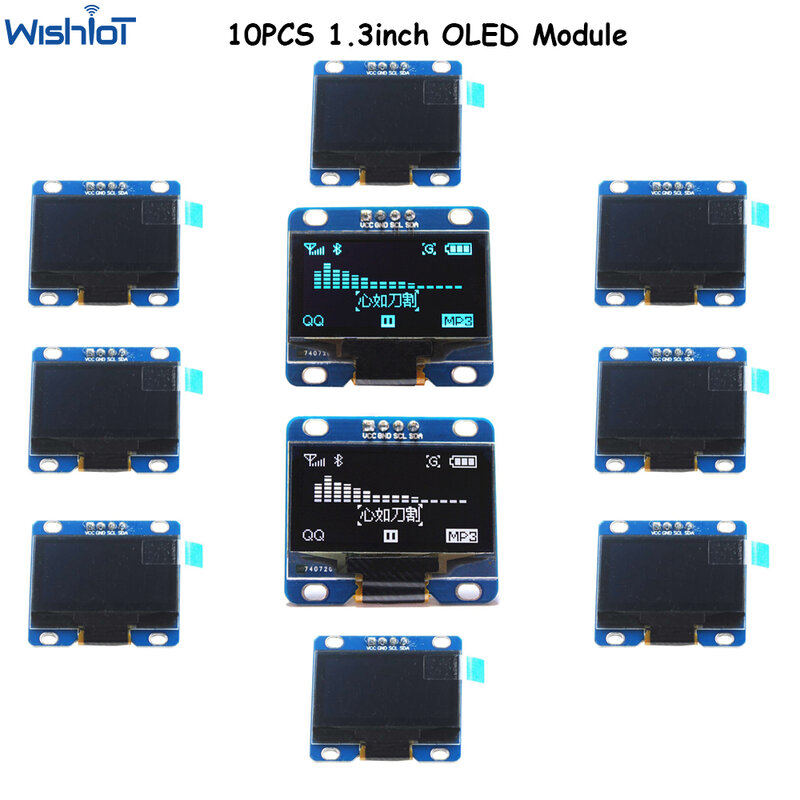 Módulo de Display LED OLED, I2C, Serial 128X64 LCD, Tela LED IIC Comunicar, SH1106, Branco e Azul para Arduino, ESP8266, Nodemcu, 1.3in, 10PCs