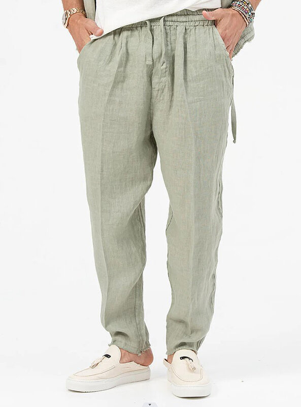 Męska bawełniana lniane spodnie męska jesień nowa moda oddychająca jednolity kolor Casual Comfort Jogging Fitness Streetwear S-3XL