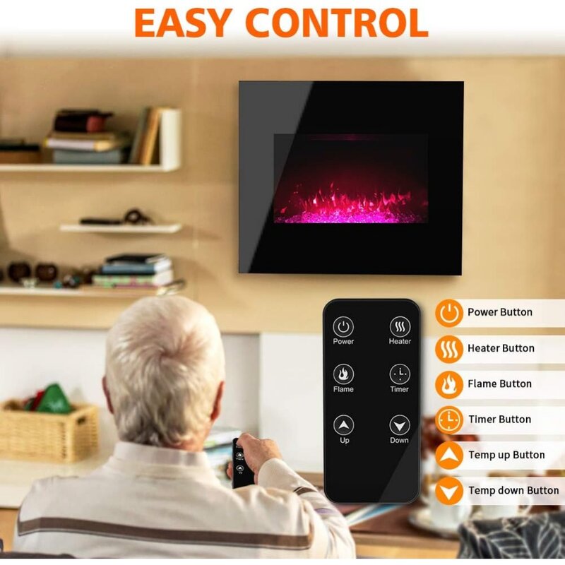 Control remoto independiente, 10 colores LED de llama ajustables, opciones de hogar de registro y cristal, temporizador de 12H