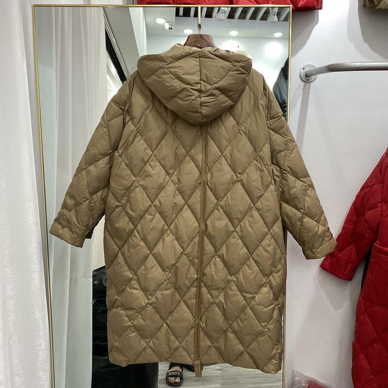 Kurtka zimowa 2023 nowe ubrania damskie Parka długi płaszcz wełniana wkładka kurtka z kapturem futro kołnierz gruby ciepły odzież na śnieg wyściełana kurtka D475