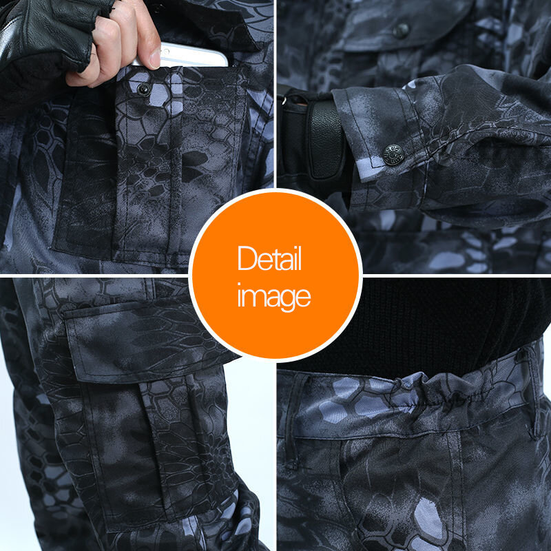 Men's Spring Summer Uniform Outdoor Camouflage Suit Black Python Pattern Wear-resistant Overalls Labor Insurance Clothes