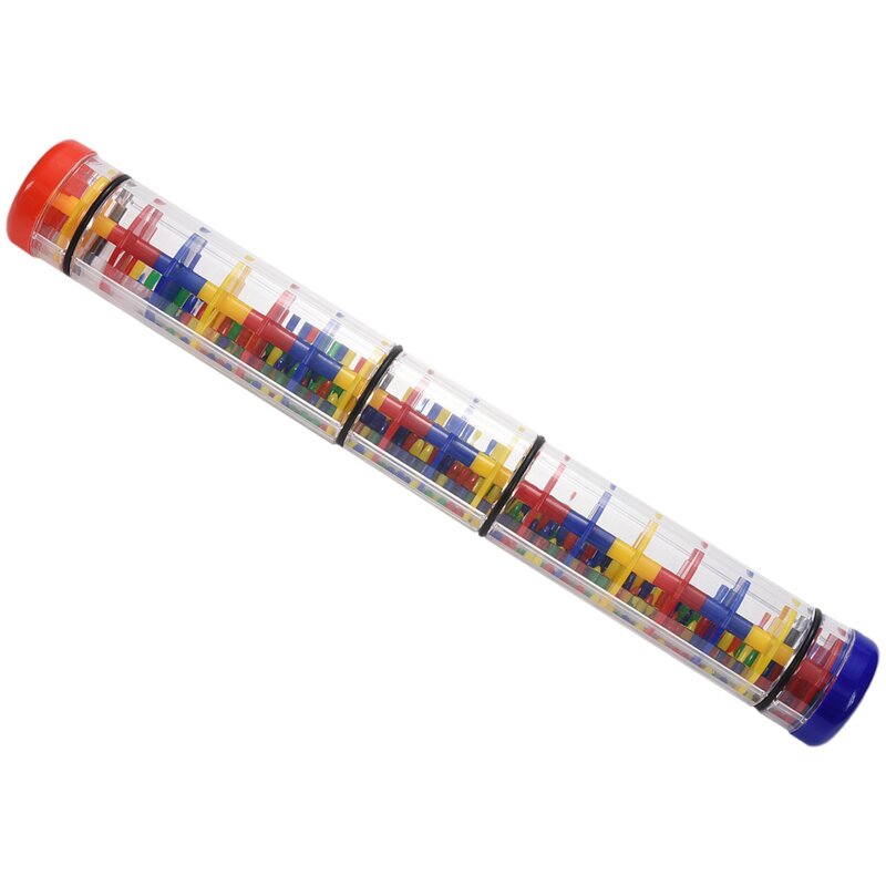 Mainan kerincingan tongkat hujan besar, 15.75 inci-Panjang warna tongkat kebisingan biji-bijian pelangi di dalam