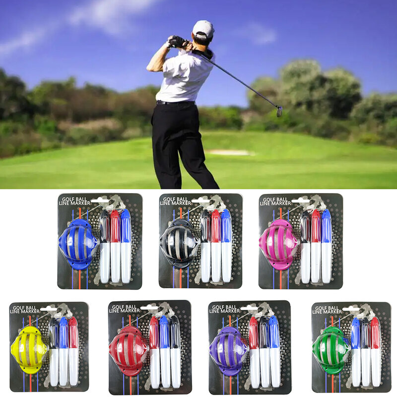 Golf Ball Line Maker 7Color Optional ABS With 3 Pen Aids Line 1 Set 3 Line Marker Stencil Golf Ball Equipment Accessories