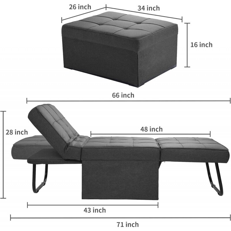Sofá cama plegable multifunción 4 en 1, sofá otomano de lino transpirable con respaldo ajustable, silla Convertible moderna para