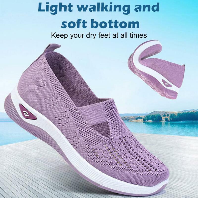 Buty dla matek letnie oddychające wygodne pojedyncze buty w średnim wieku oddychająca miękka podeszwa amortyzująca moda rekreacyjna