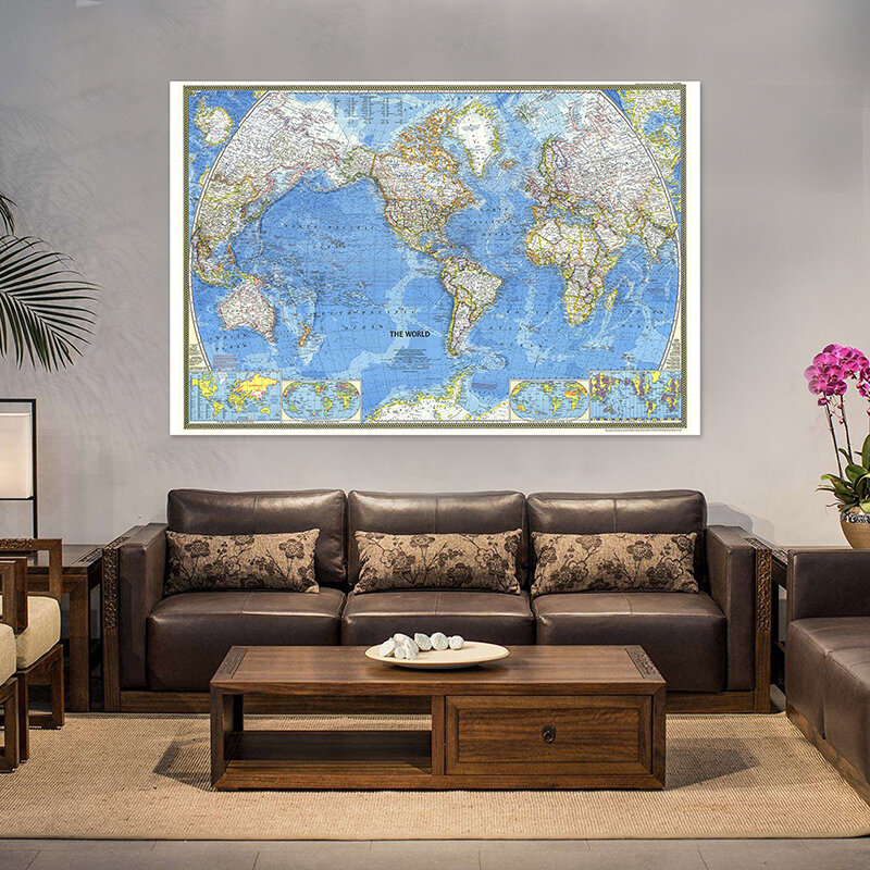 1PC 225*150cm 1970 globus z mapą świata mapa świata naklejki ścienne tapeta z włókniny dla domu materiały edukacyjne do szkoły