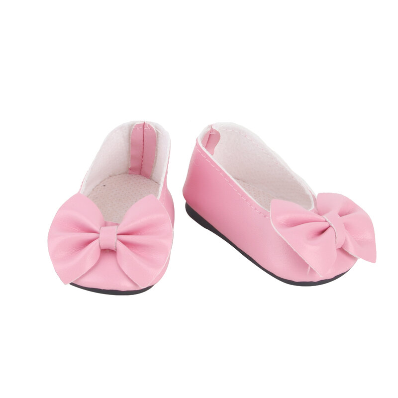 Big Bow Mini Couro Boneca Sapatos, Acessórios para Baby Reborn Girl, Boneca de Brinquedo, 7cm, 18 Polegada, 43cm, 1/3 BJD, BJD