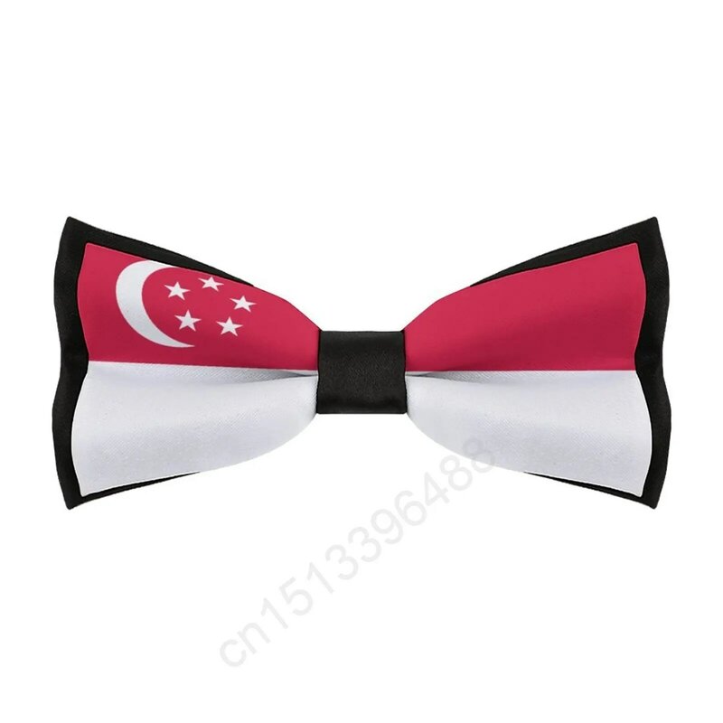 Gravata borboleta com bandeira de Cingapura masculina, laço casual, gravata com gravata para festas de casamento, nova moda, poliéster